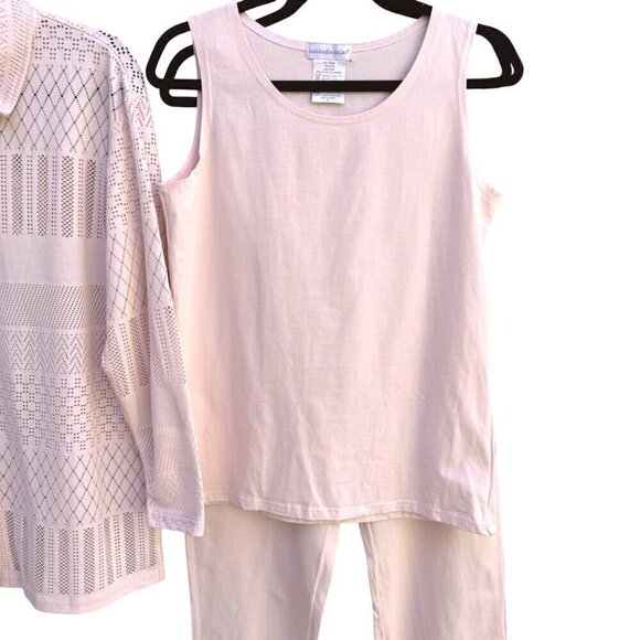 Fashion Formulas Pink Sheer Button Blouse Sleeveless Top Pants 3 Piece Set New S - Picture 3 of 16